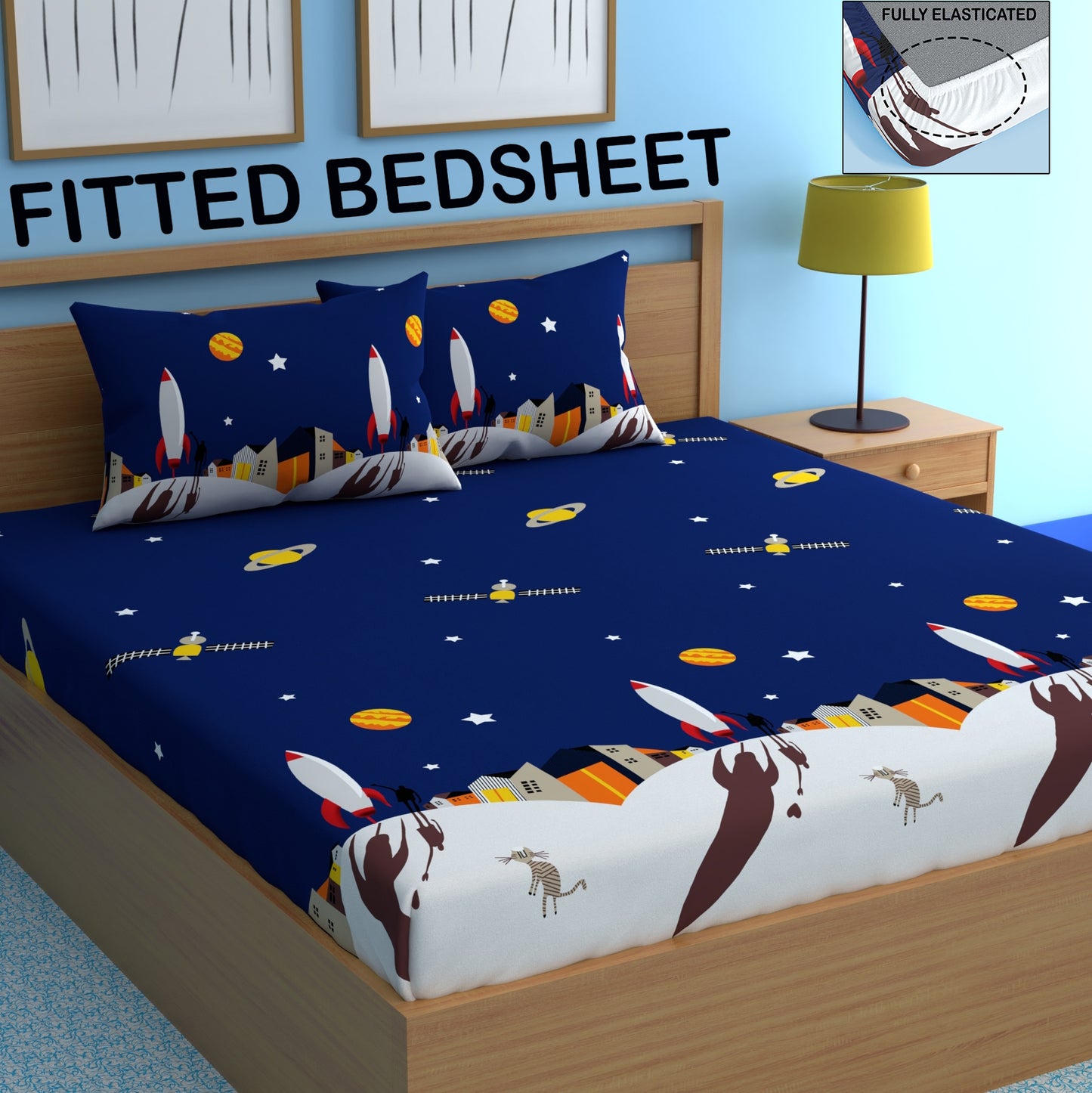 CHHAVI INDIA 210 TC Microfiber Fitted Double Size Printed Bedsheet