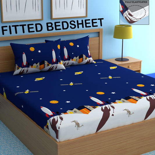 CHHAVI INDIA 210 TC Microfiber Fitted Double Size Printed Bedsheet