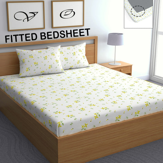 CHHAVI INDIA 210 TC Microfiber Fitted Double Size Printed Bedsheet
