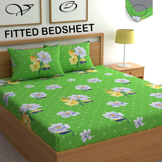 CHHAVI INDIA 210 TC Microfiber Fitted Double Size Printed Bedsheet