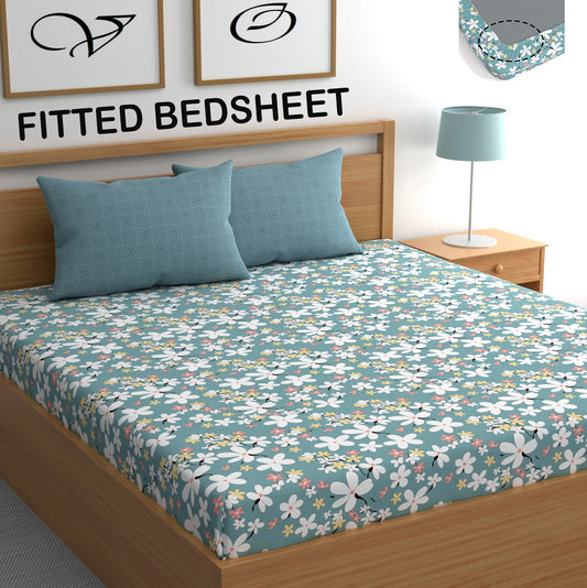 CHHAVI INDIA 210 TC Microfiber Fitted Double Size Printed Bedsheet