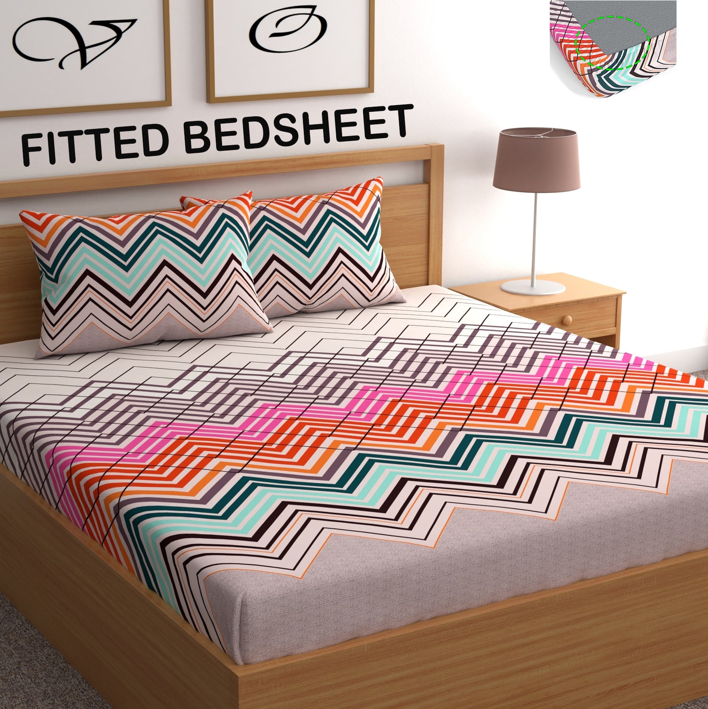 CHHAVI INDIA 210 TC Microfiber Fitted Double Size Printed Bedsheet