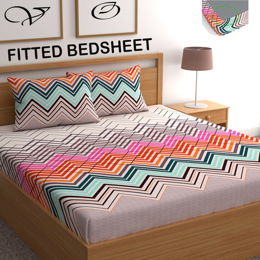 CHHAVI INDIA 210 TC Microfiber Fitted Double Size Printed Bedsheet