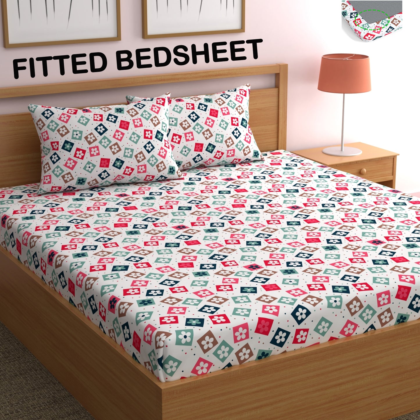 CHHAVI INDIA 210 TC Microfiber Fitted Double Size Printed Bedsheet