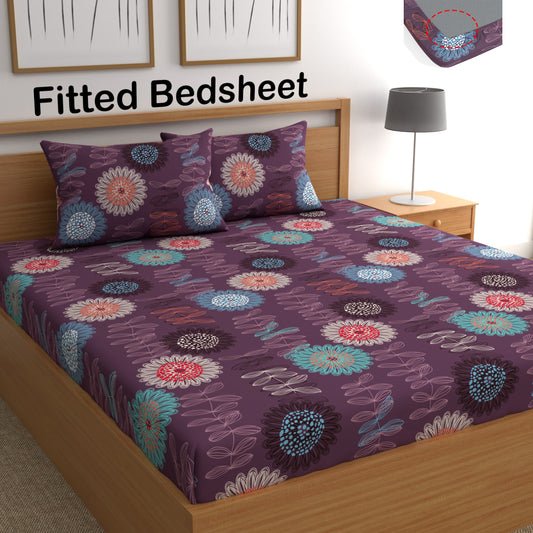 CHHAVI INDIA 210 TC Microfiber Fitted Double Size Printed Bedsheet