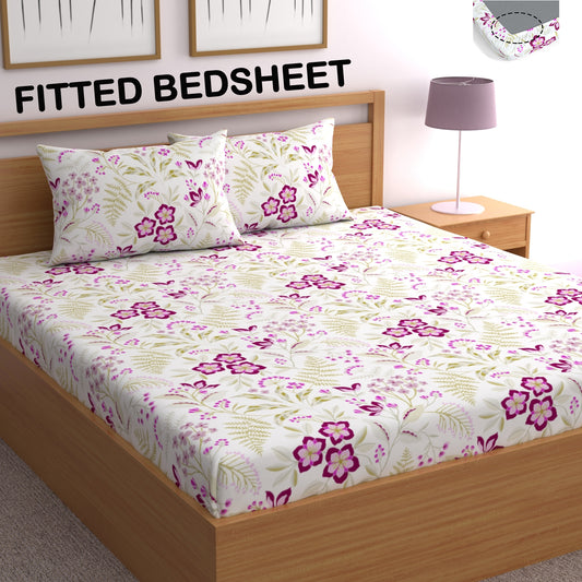CHHAVI INDIA 210 TC Microfiber Fitted Double Size Printed Bedsheet