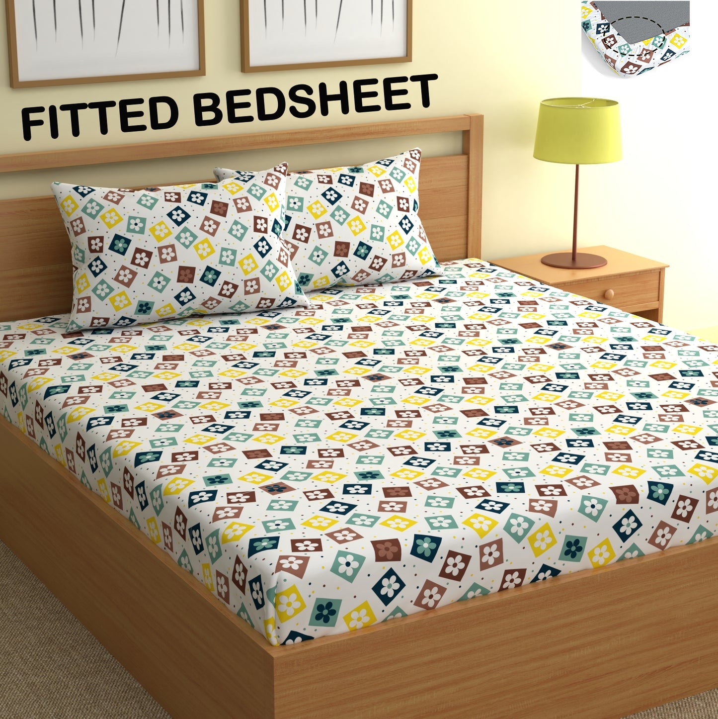 CHHAVI INDIA 210 TC Microfiber Fitted Double Size Printed Bedsheet