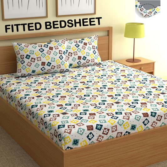 CHHAVI INDIA 210 TC Microfiber Fitted Double Size Printed Bedsheet