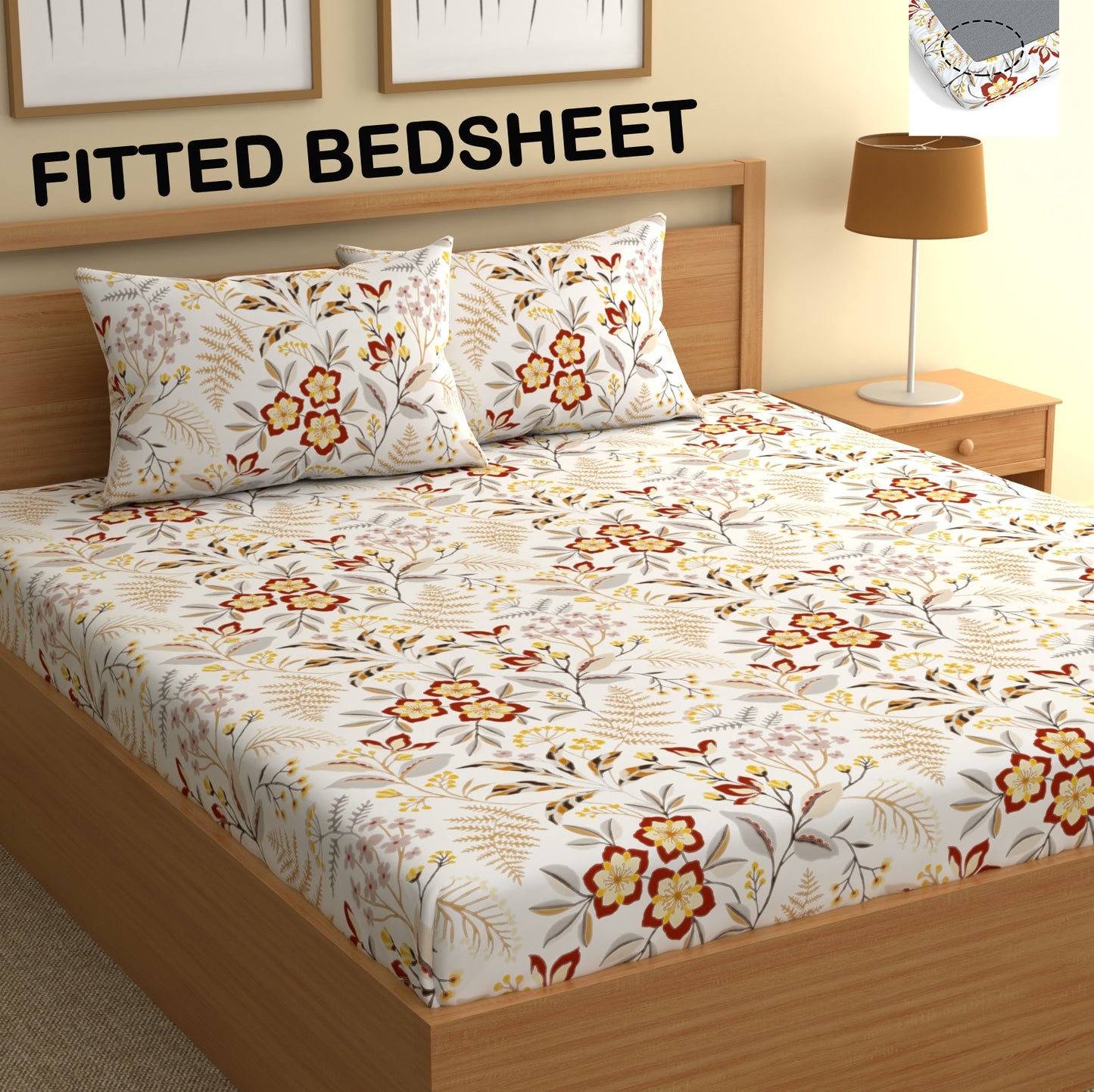 CHHAVI INDIA 210 TC Microfiber Fitted Double Size Printed Bedsheet