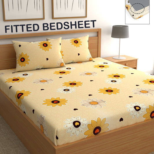 CHHAVI INDIA 210 TC Microfiber Fitted Double Size Printed Bedsheet