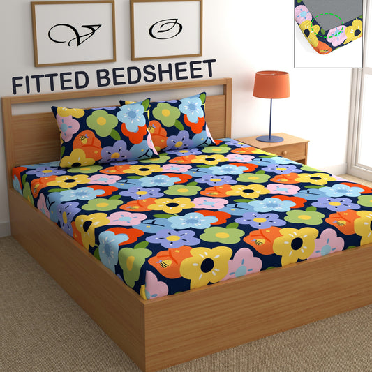 CHHAVI INDIA 210 TC Microfiber Fitted Double Size Printed Bedsheet