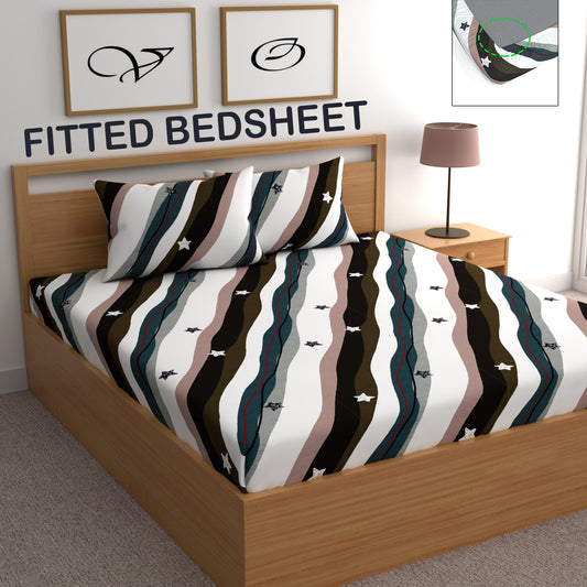 CHHAVI INDIA 210 TC Microfiber Fitted Double Size Printed Bedsheet