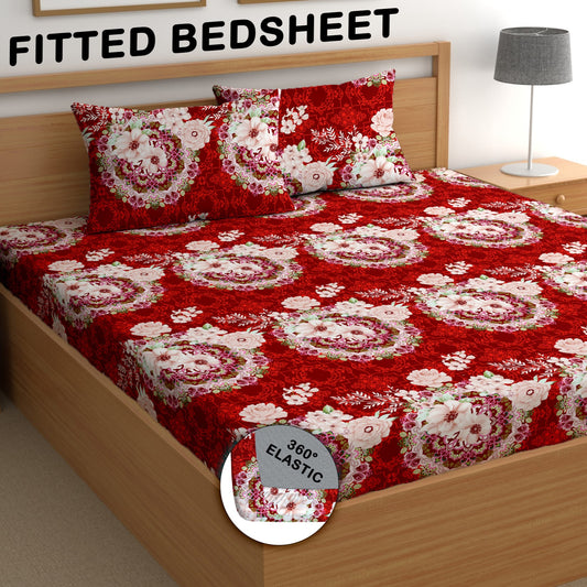 CHHAVI INDIA 210 TC Microfiber Double Fitted  Size Printed Bedsheet with pillow covers