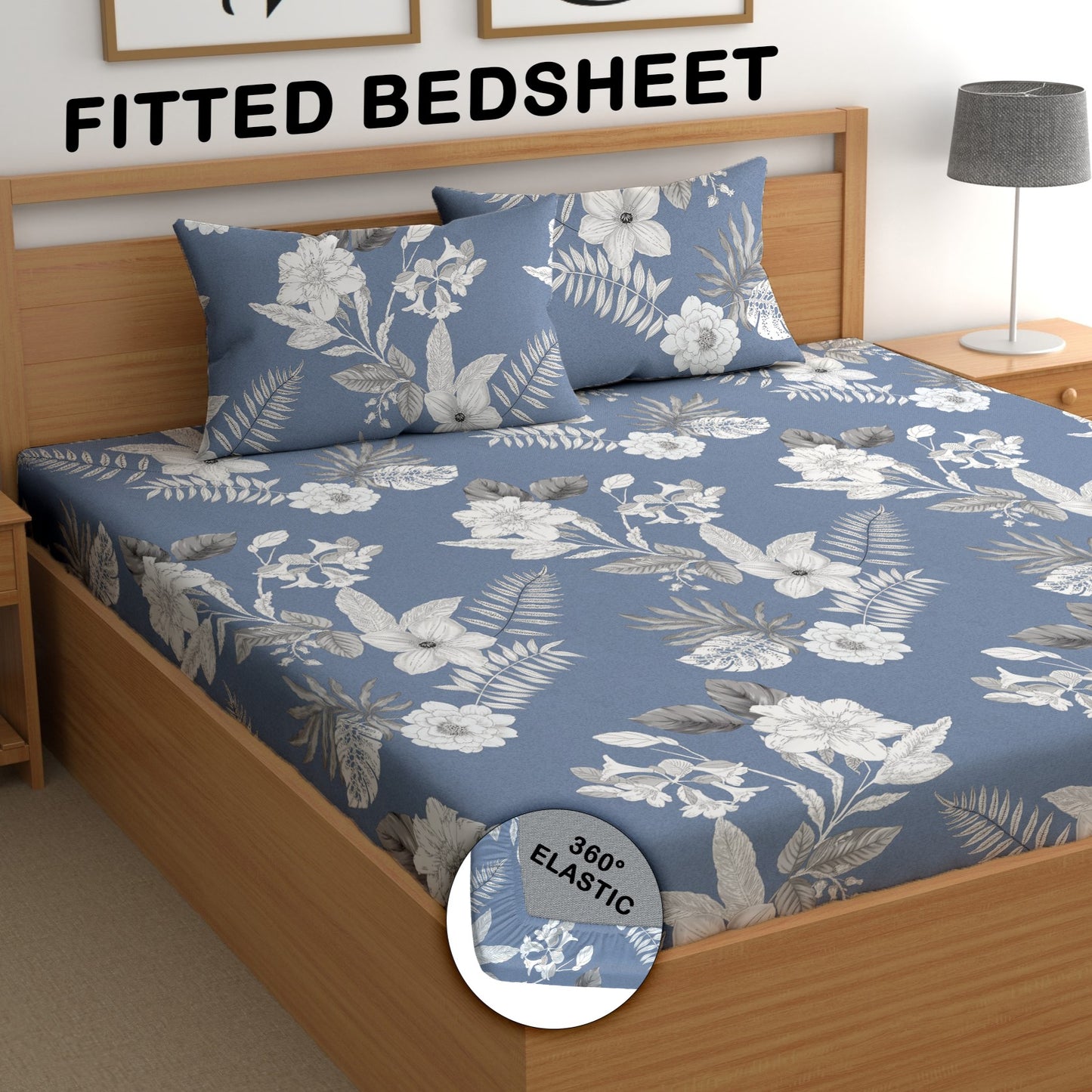 CHHAVI INDIA 210 TC Microfiber Double Fitted  Size Printed Bedsheet with pillow covers