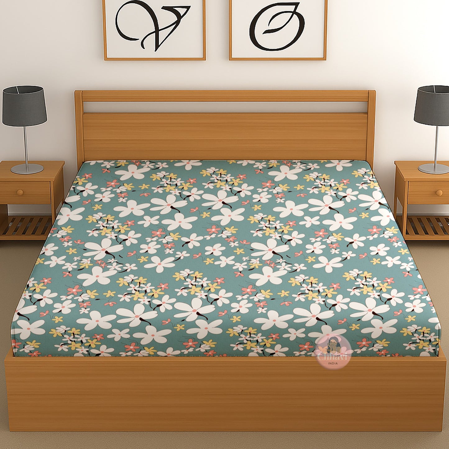 CHHAVI INDIA 210 TC Microfiber Waterproof Printed Fitted (Elastic) Bedsheet