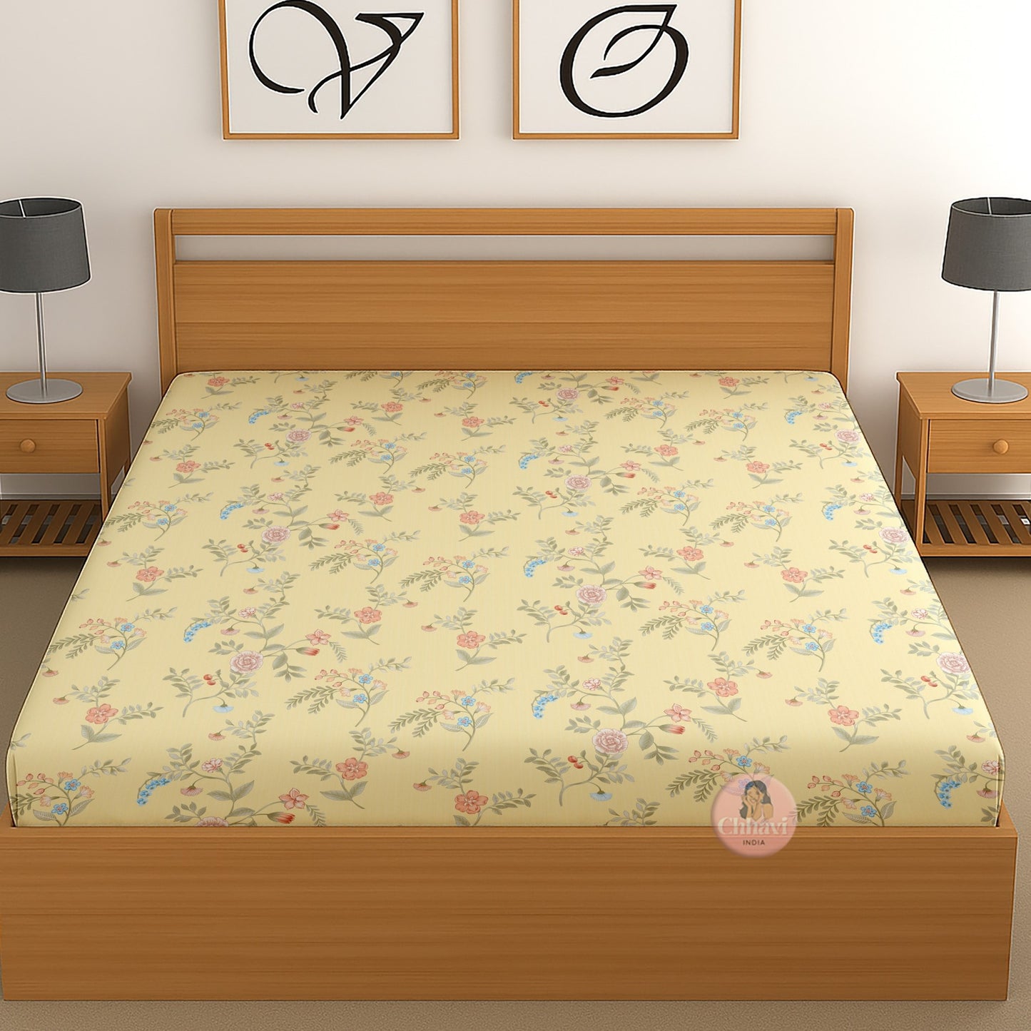 CHHAVI INDIA 210 TC Microfiber Waterproof Printed Fitted (Elastic) Bedsheet