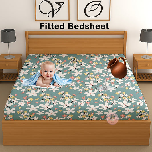 CHHAVI INDIA 210 TC Microfiber Waterproof Printed Fitted (Elastic) Bedsheet