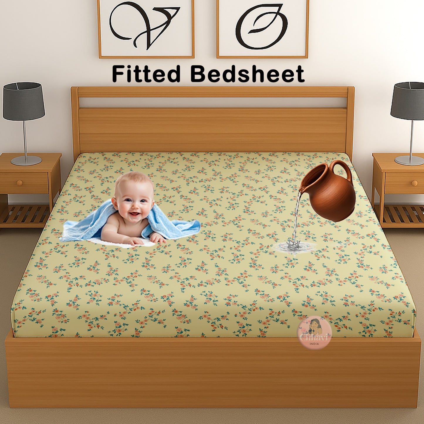 CHHAVI INDIA 210 TC Microfiber Waterproof Printed Fitted (Elastic) Bedsheet