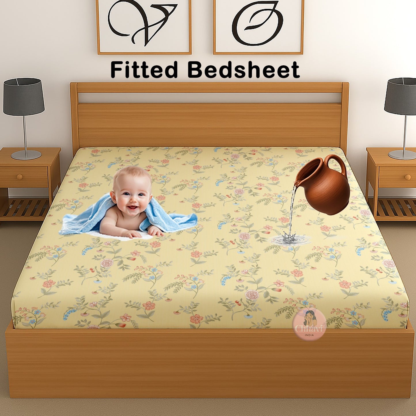 CHHAVI INDIA 210 TC Microfiber Waterproof Printed Fitted (Elastic) Bedsheet