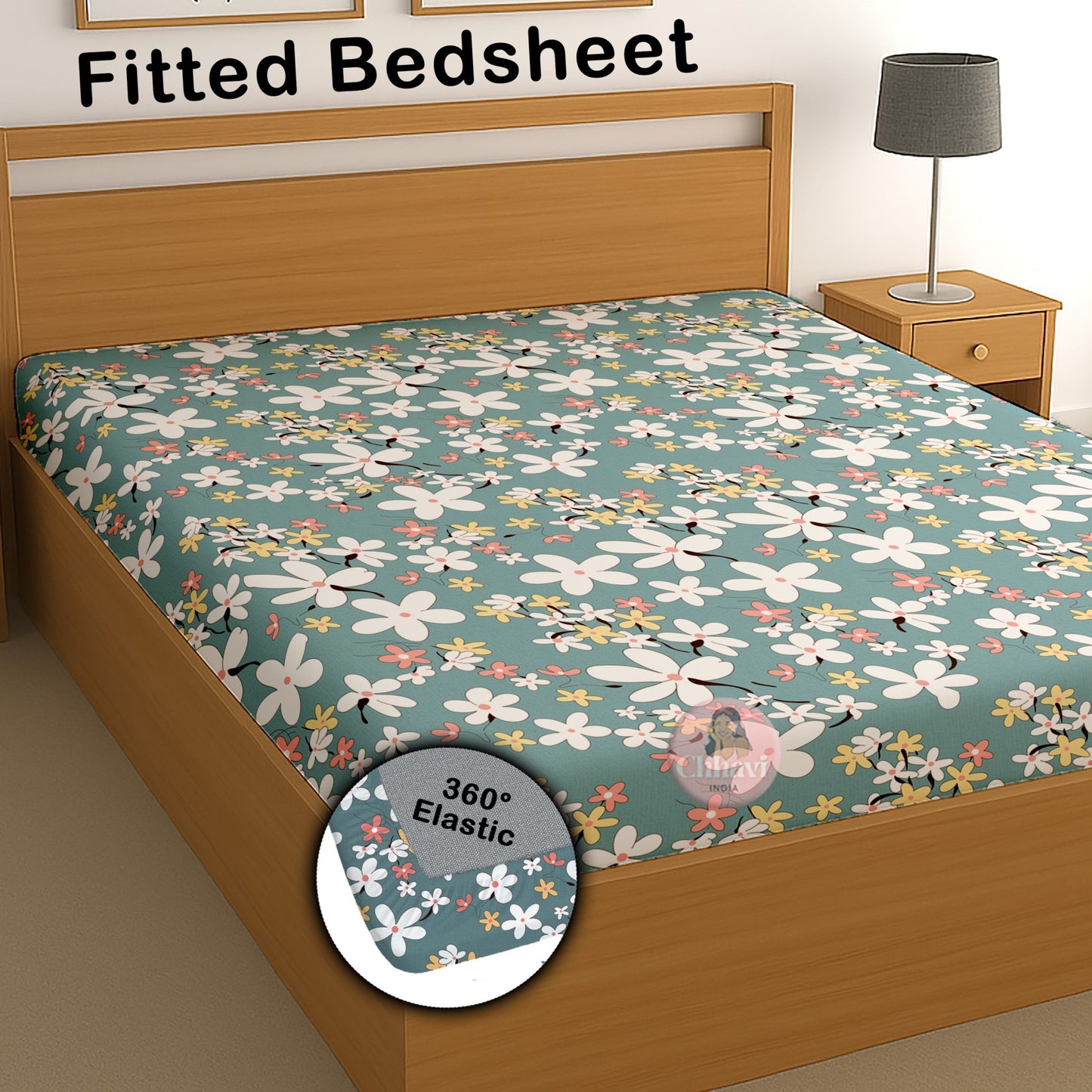 CHHAVI INDIA 210 TC Microfiber Waterproof Printed Fitted (Elastic) Bedsheet
