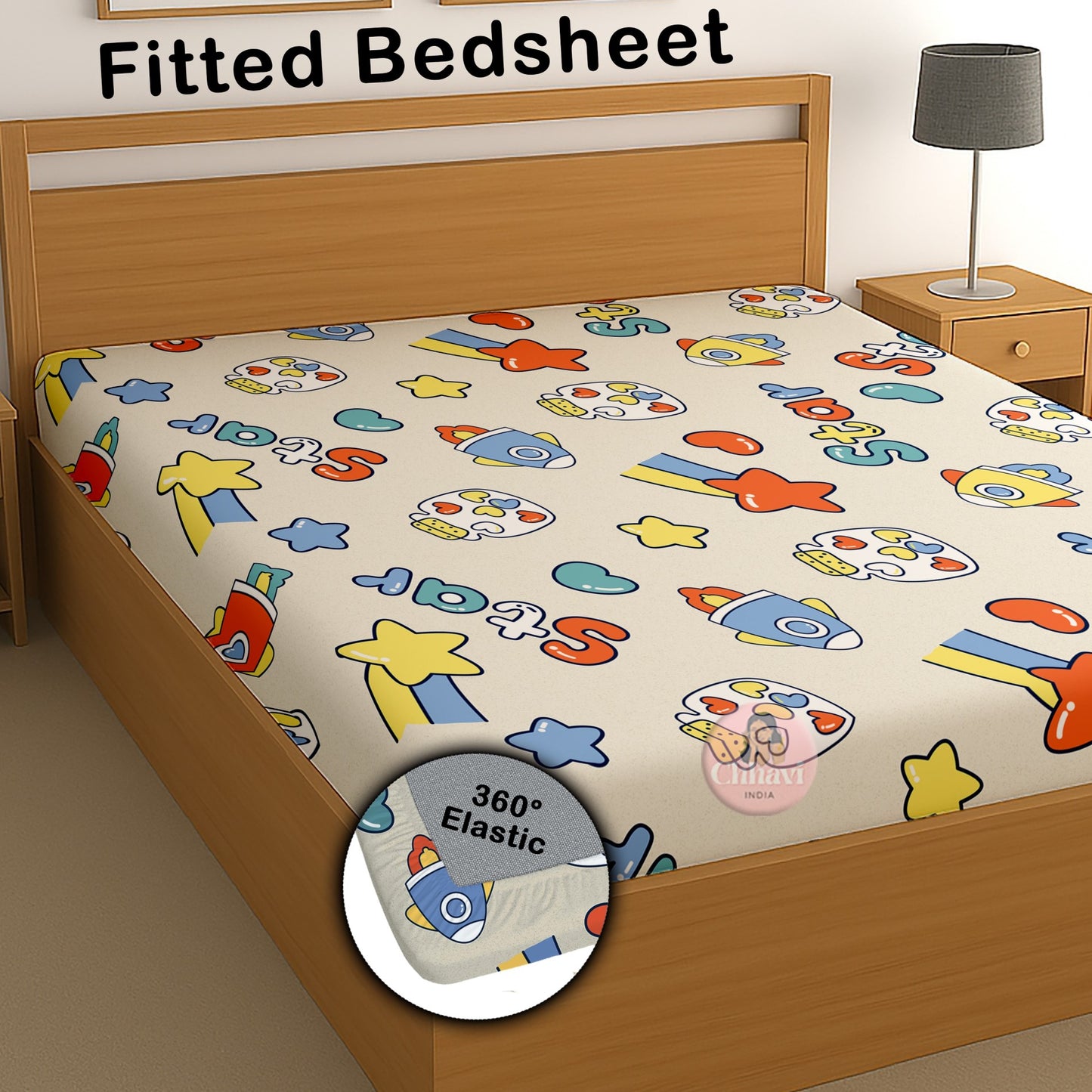 CHHAVI INDIA 210 TC Microfiber Waterproof Printed Fitted (Elastic) Bedsheet