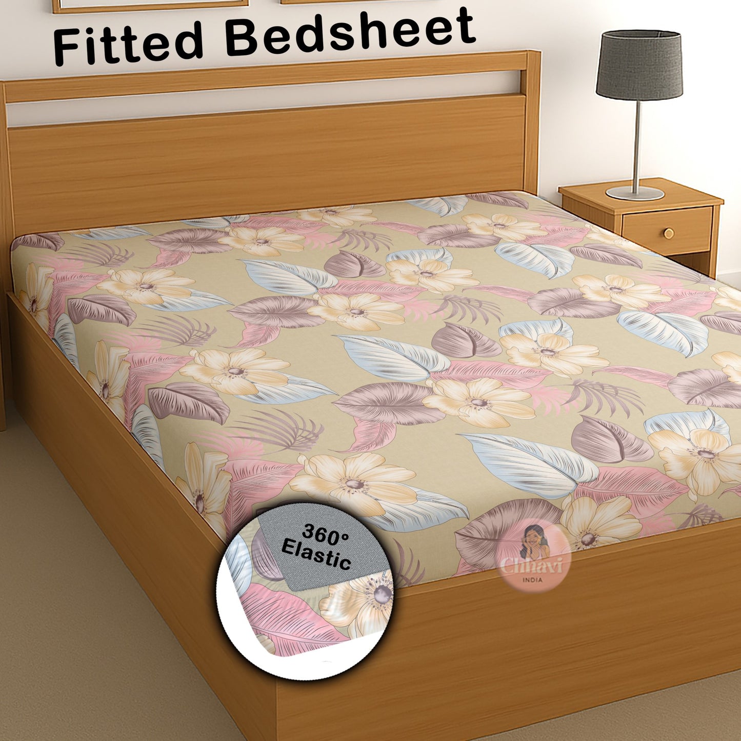 CHHAVI INDIA 210 TC Microfiber Waterproof Printed Fitted (Elastic) Bedsheet