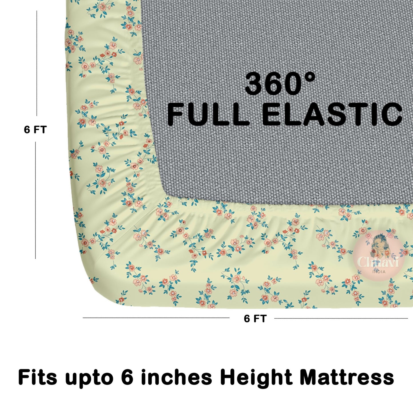CHHAVI INDIA 210 TC Microfiber Waterproof Printed Fitted (Elastic) Bedsheet
