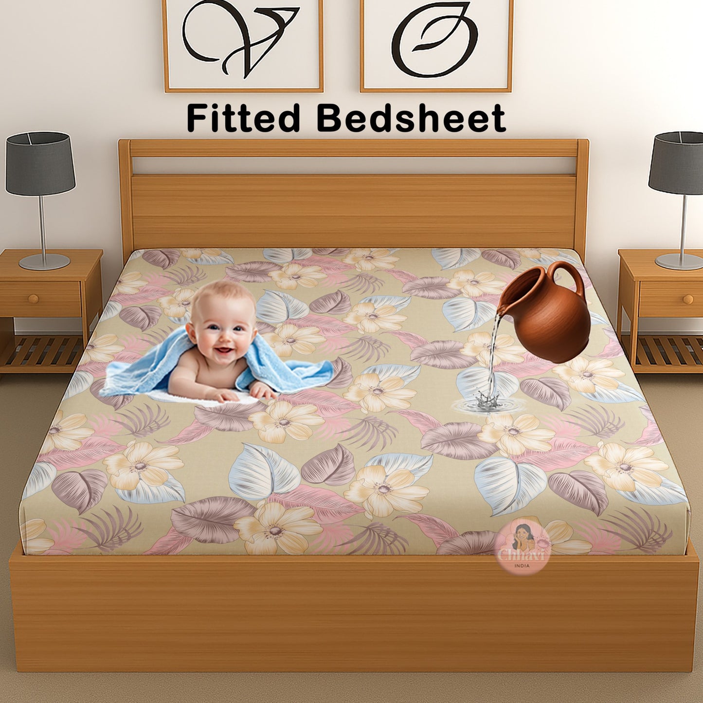CHHAVI INDIA 210 TC Microfiber Waterproof Printed Fitted (Elastic) Bedsheet