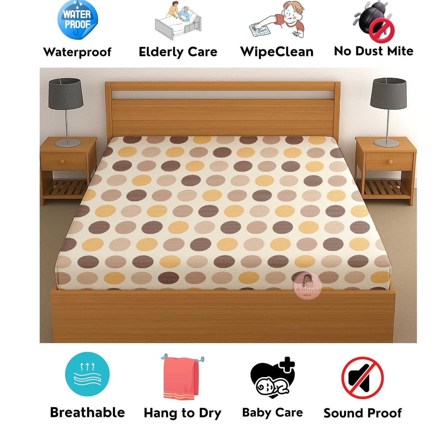 CHHAVI INDIA 210 TC Microfiber Waterproof Printed Fitted (Elastic) Bedsheet
