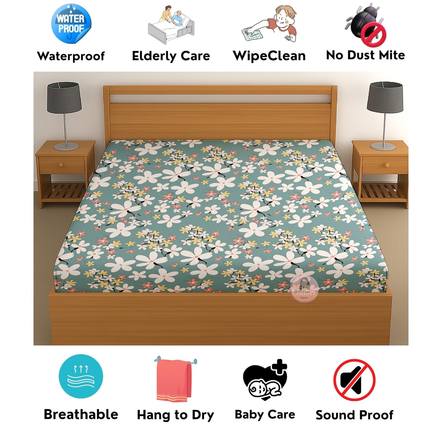 CHHAVI INDIA 210 TC Microfiber Waterproof Printed Fitted (Elastic) Bedsheet
