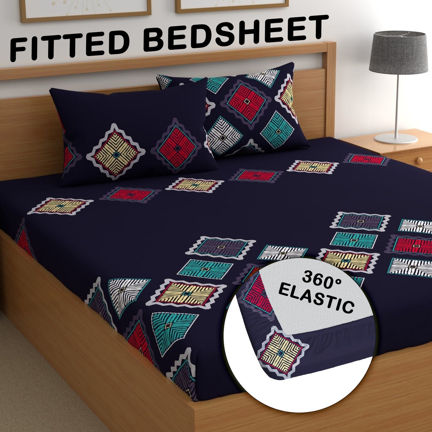 CHHAVI INDIA 210 TC Microfiber Double Fitted  Size Printed Bedsheet with pillow covers