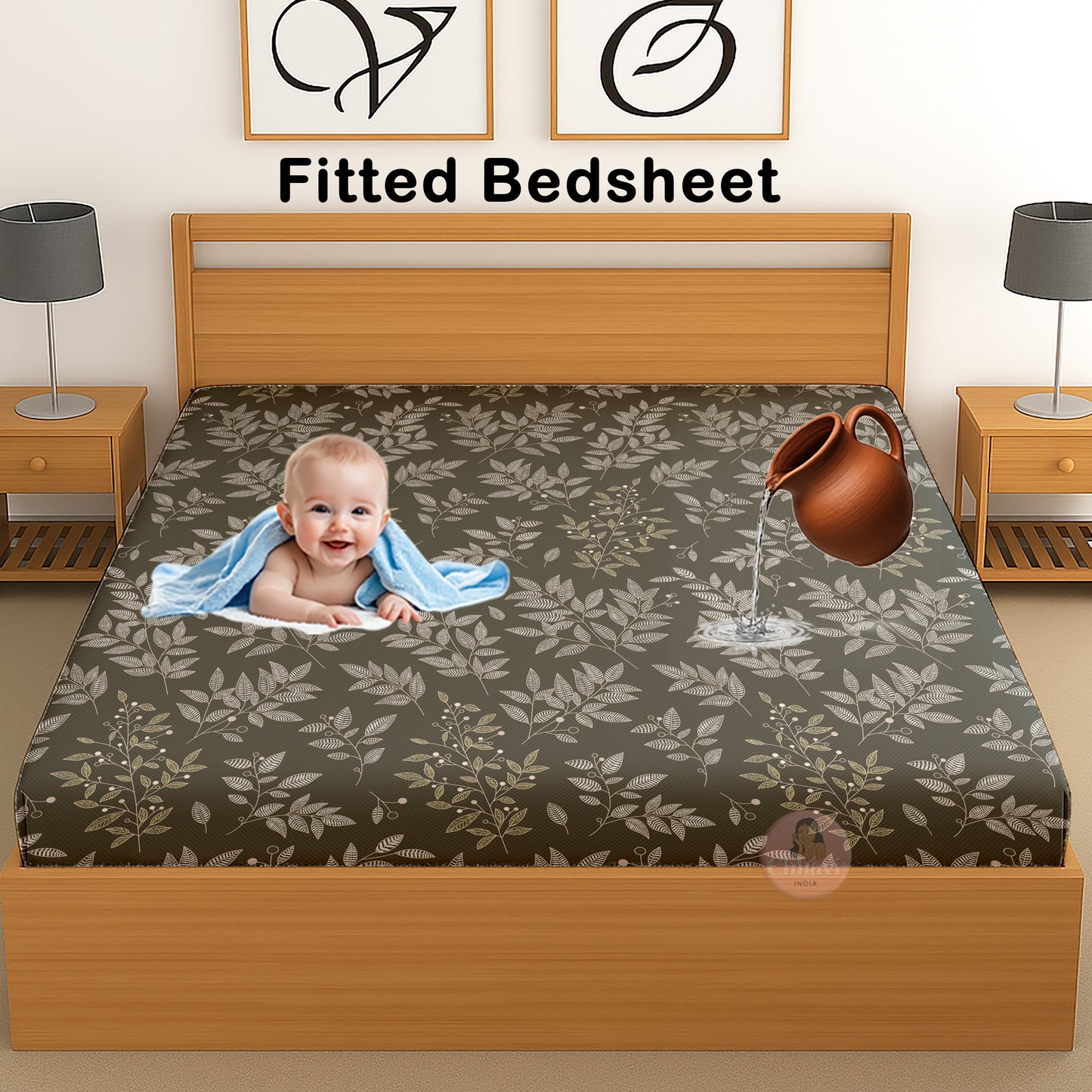 CHHAVI INDIA 210 TC Microfiber Waterproof Printed Fitted (Elastic) Bedsheet