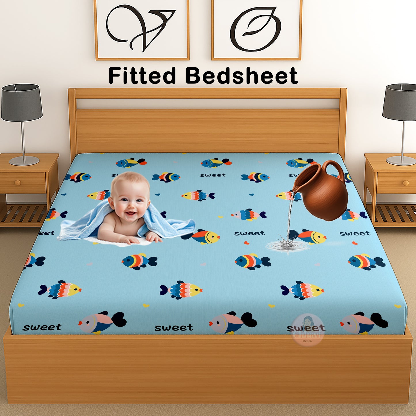 CHHAVI INDIA 210 TC Microfiber Waterproof Printed Fitted (Elastic) Bedsheet