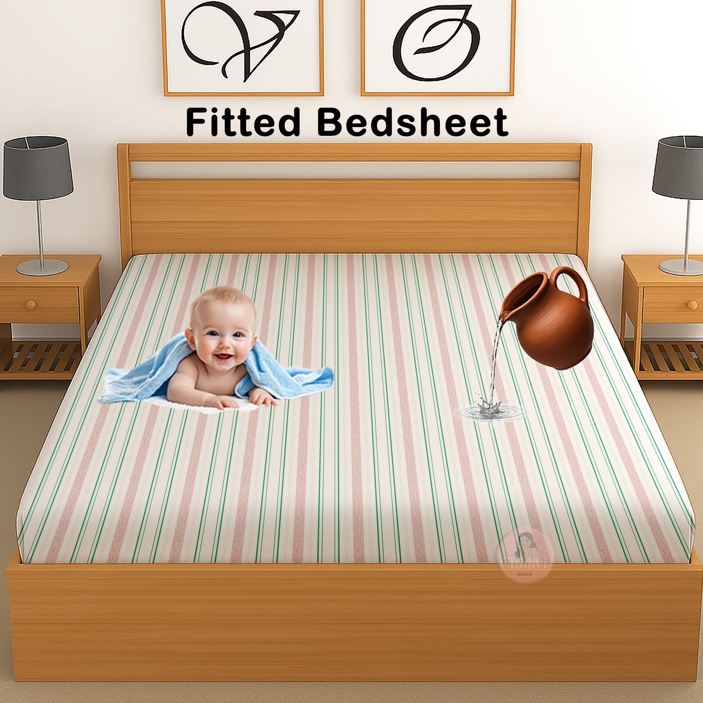 CHHAVI INDIA 210 TC Microfiber Waterproof Printed Fitted (Elastic) Bedsheet