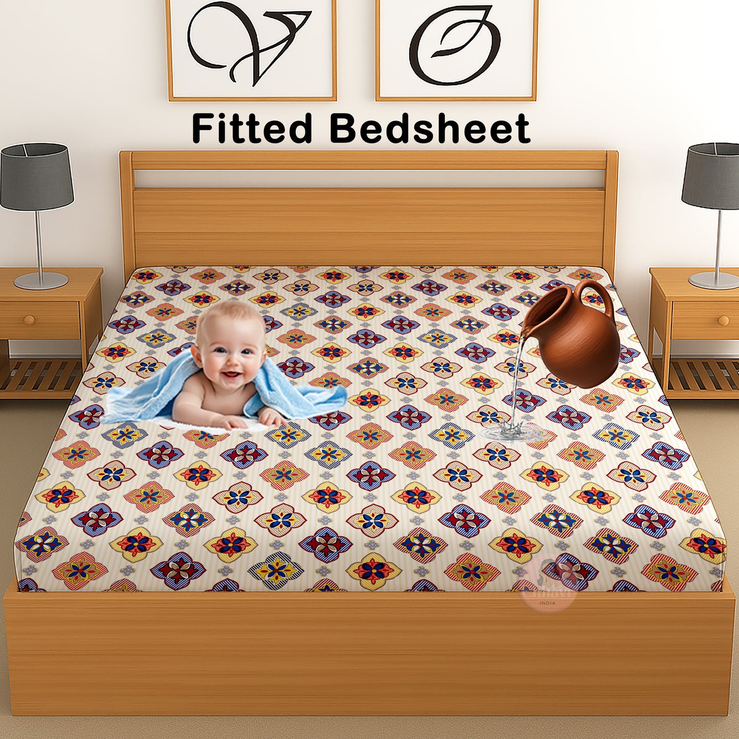 CHHAVI INDIA 210 TC Microfiber Waterproof Printed Fitted (Elastic) Bedsheet