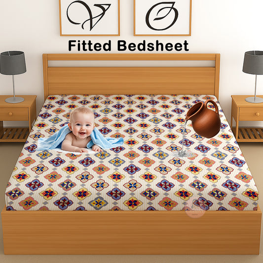 CHHAVI INDIA 210 TC Microfiber Waterproof Printed Fitted (Elastic) Bedsheet