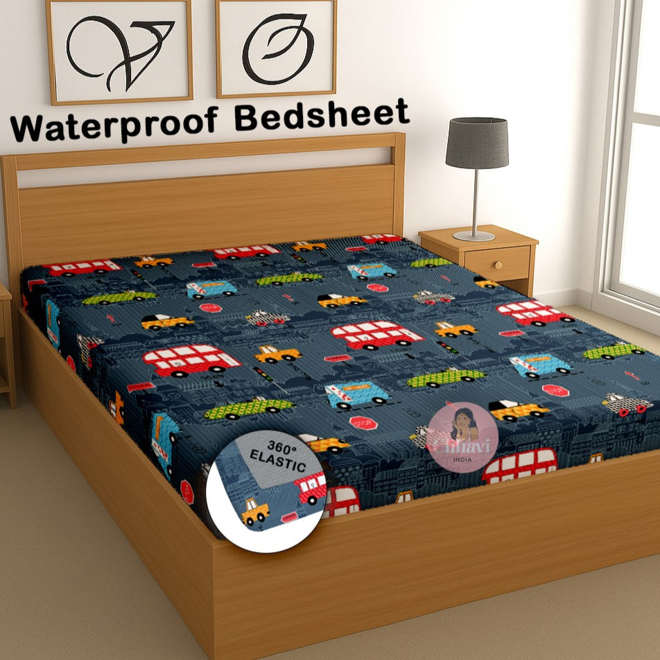 CHHAVI INDIA 210 TC Microfiber Waterproof Printed Fitted (Elastic) Bedsheet