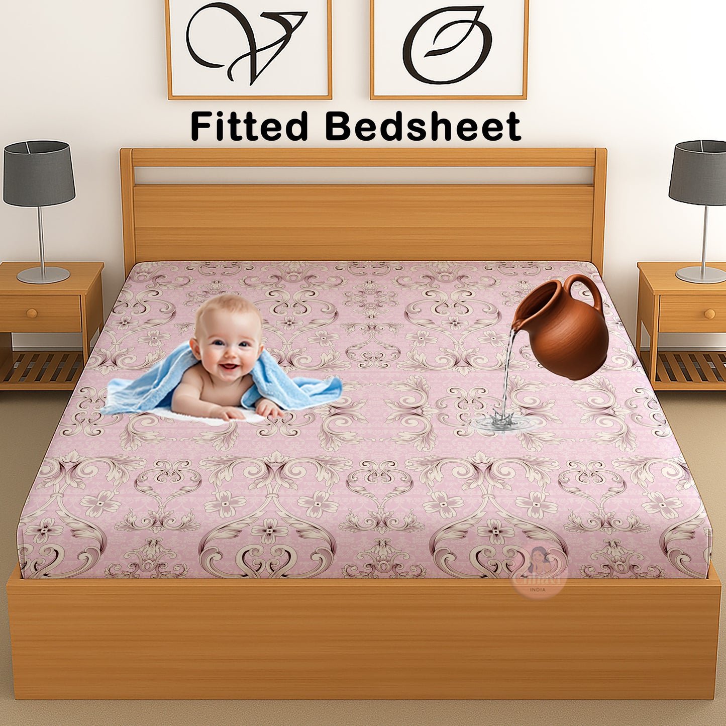 CHHAVI INDIA 210 TC Microfiber Waterproof Printed Fitted (Elastic) Bedsheet
