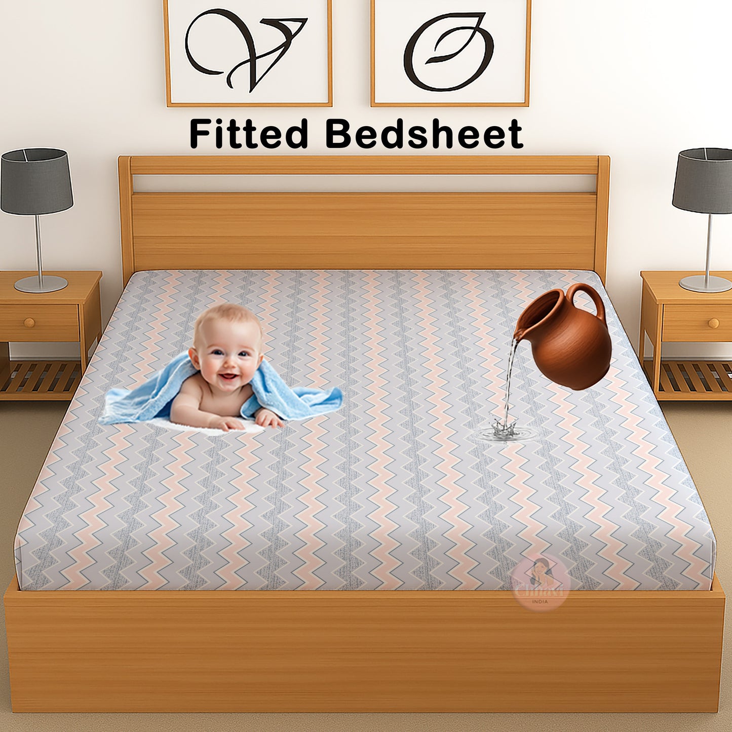 CHHAVI INDIA 210 TC Microfiber Waterproof Printed Fitted (Elastic) Bedsheet