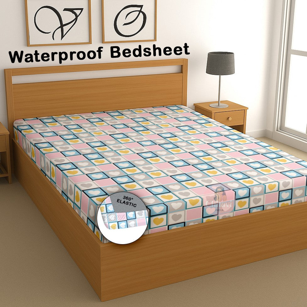 CHHAVI INDIA 210 TC Microfiber Waterproof Printed Fitted (Elastic) Bedsheet