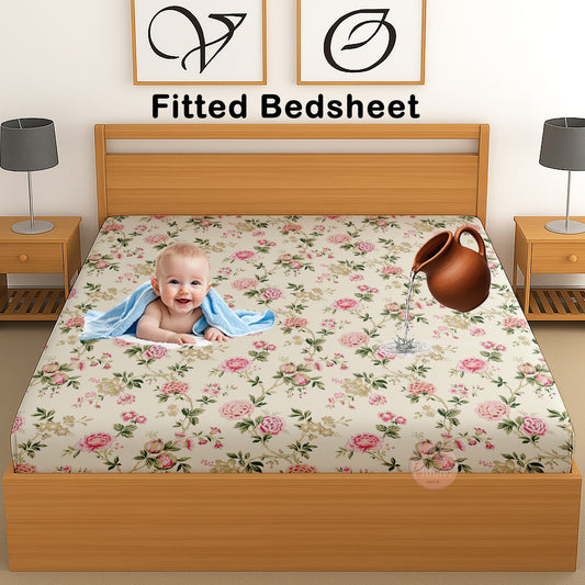 CHHAVI INDIA 210 TC Microfiber Waterproof Printed Fitted (Elastic) Bedsheet