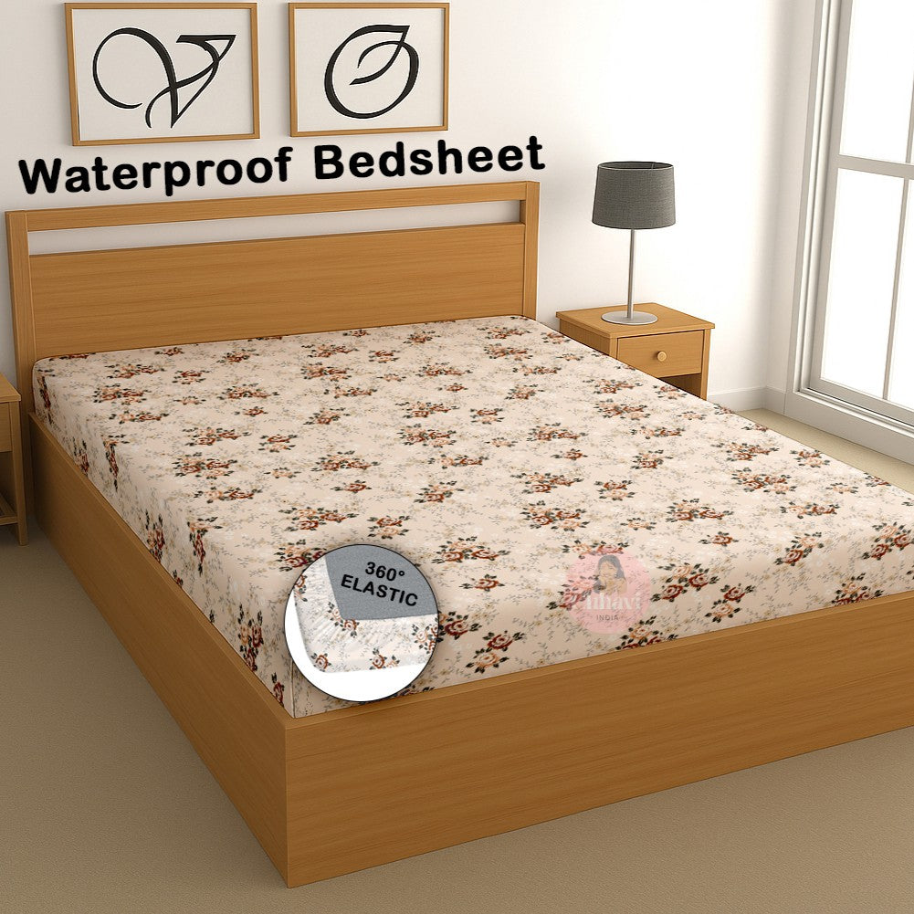 CHHAVI INDIA 210 TC Microfiber Waterproof Printed Fitted (Elastic) Bedsheet