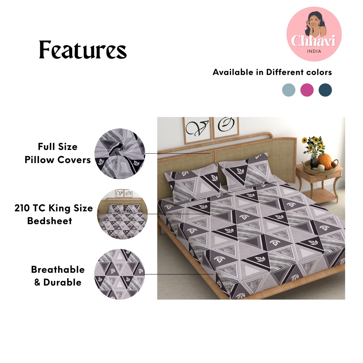CHHAVI INDIA 210 TC Microfiber Printed King Size Bedsheet With Pillow Covers