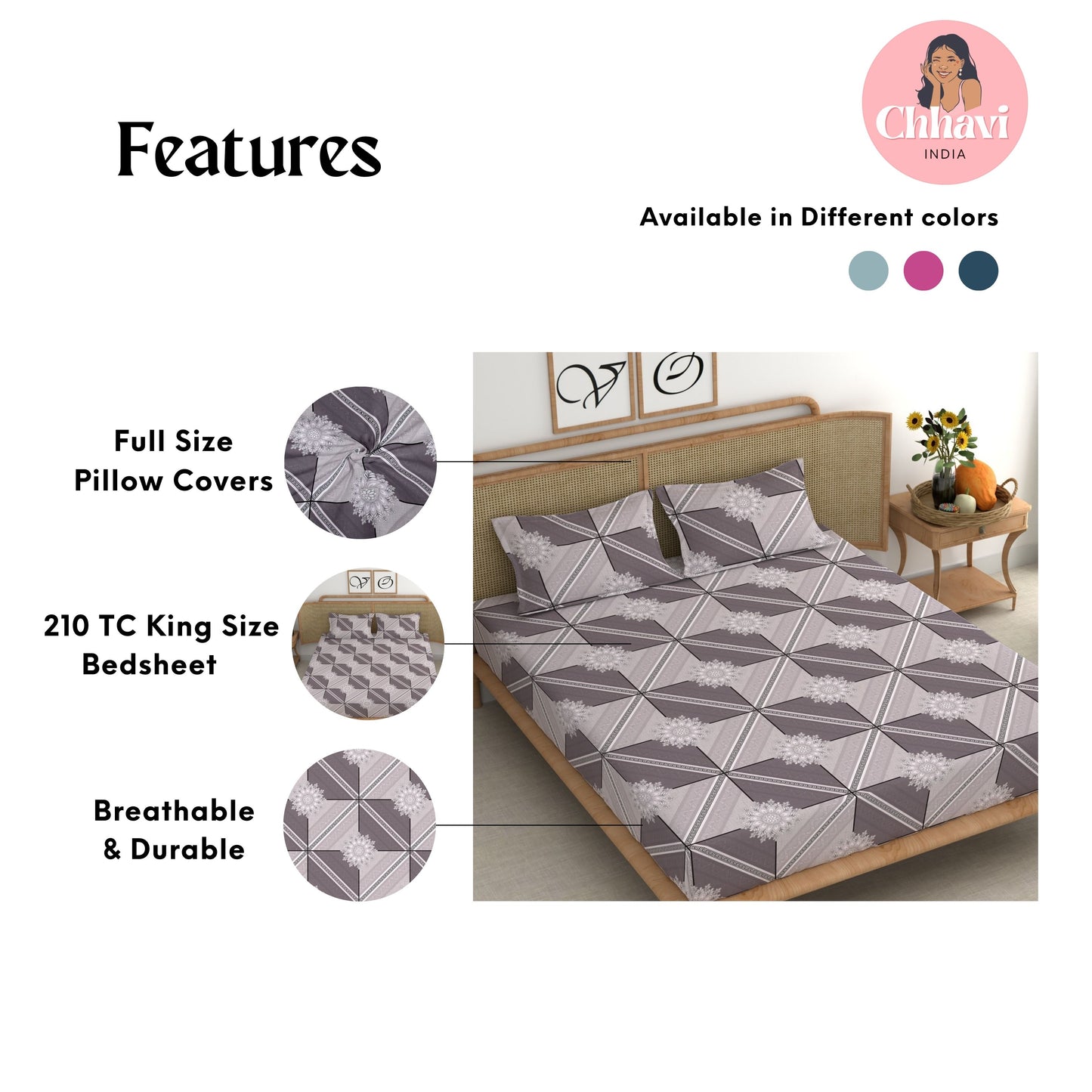 CHHAVI INDIA 210 TC Microfiber Printed King Size Bedsheet With Pillow Covers