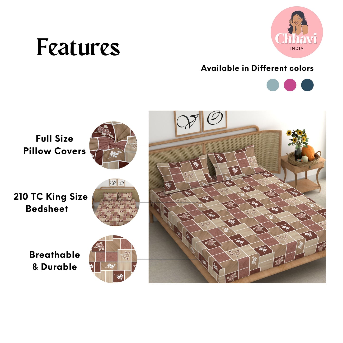 CHHAVI INDIA 210 TC Microfiber Printed King Size Bedsheet With Pillow Covers