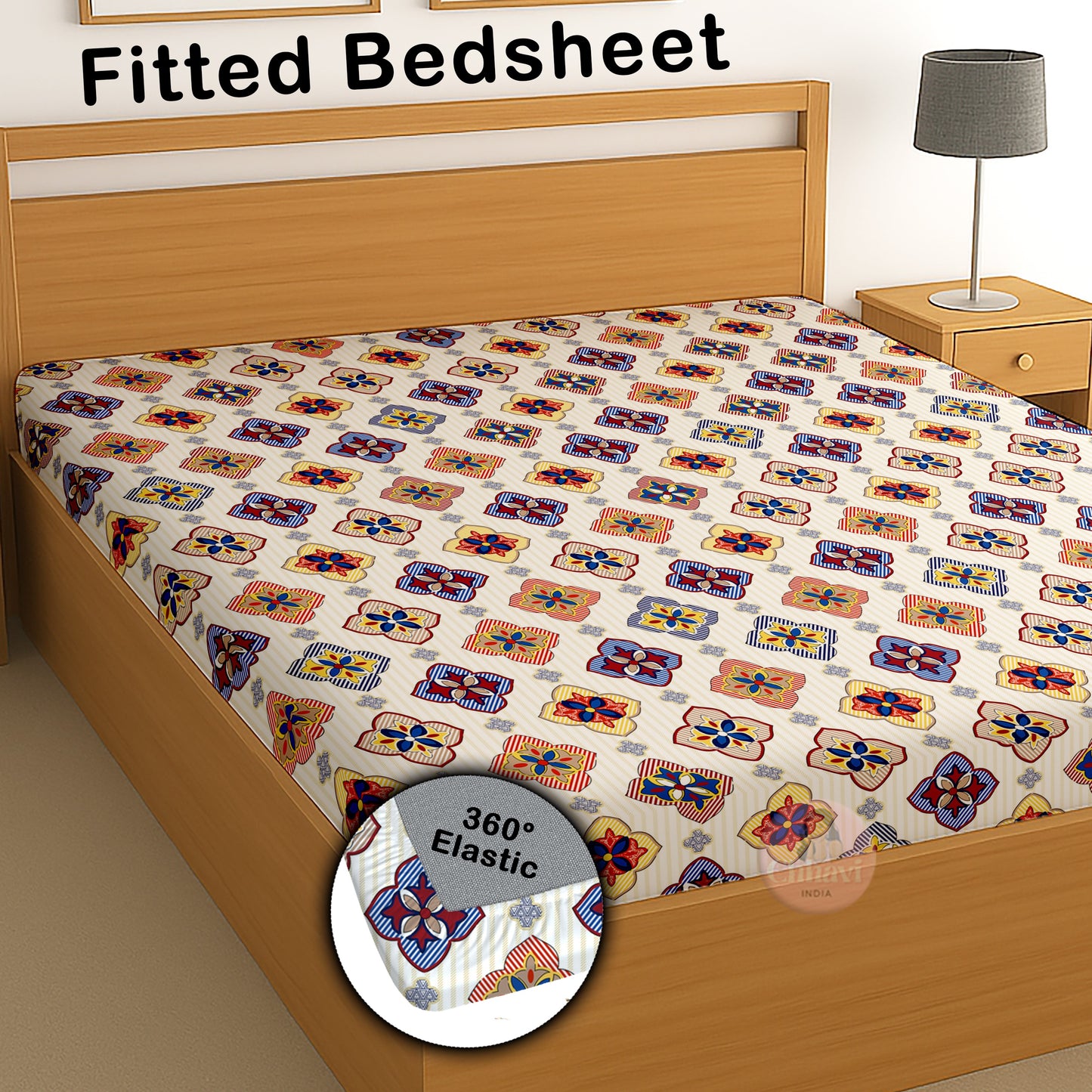 CHHAVI INDIA 210 TC Microfiber Waterproof Printed Fitted (Elastic) Bedsheet