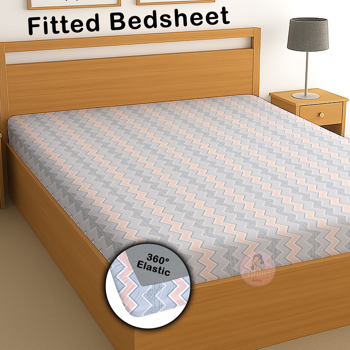 CHHAVI INDIA 210 TC Microfiber Waterproof Printed Fitted (Elastic) Bedsheet