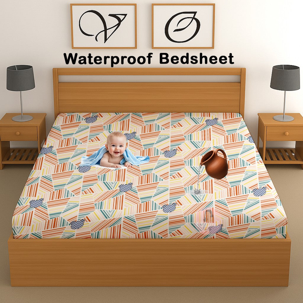 CHHAVI INDIA 210 TC Microfiber Waterproof Printed Fitted (Elastic) Bedsheet