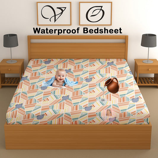 CHHAVI INDIA 210 TC Microfiber Waterproof Printed Fitted (Elastic) Bedsheet