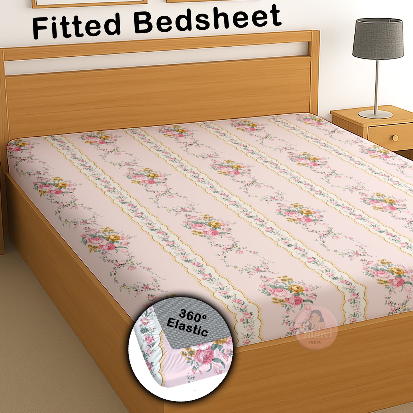 CHHAVI INDIA 210 TC Microfiber Waterproof Printed Fitted (Elastic) Bedsheet